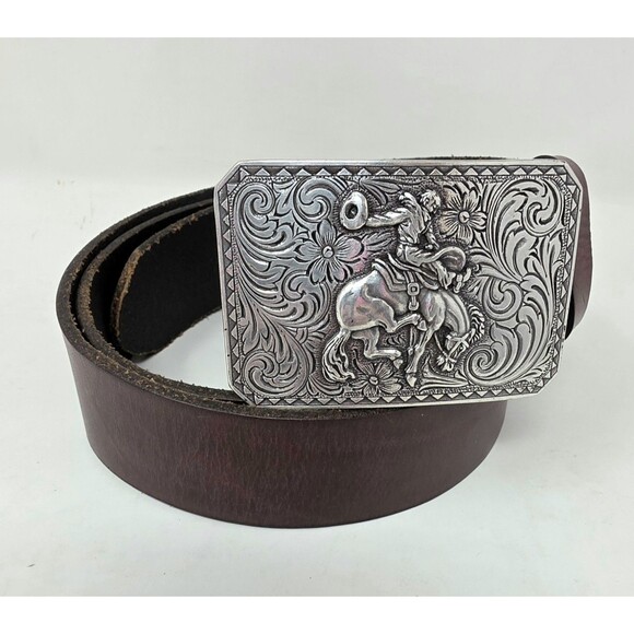 Nocona Western Brown Leather Belt Rodeo Cowboy Removeable Buckle 36” Waist - Picture 2 of 11